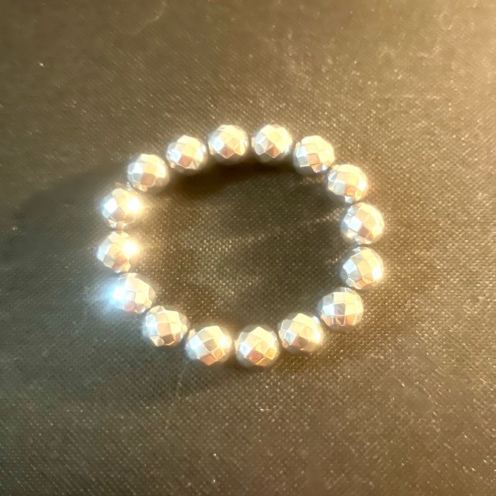 12 mm faceted silver hematite bracelet